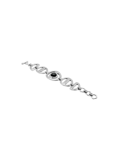 silver link bracelet with central motif decorated with black Murano glass sphere