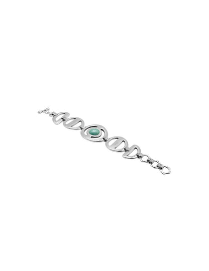 silver link bracelet with central motif decorated with turquoise Murano glass sphere