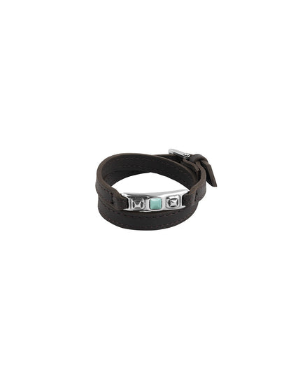 leather bracelet with silver center and turquoise Murano glass accents