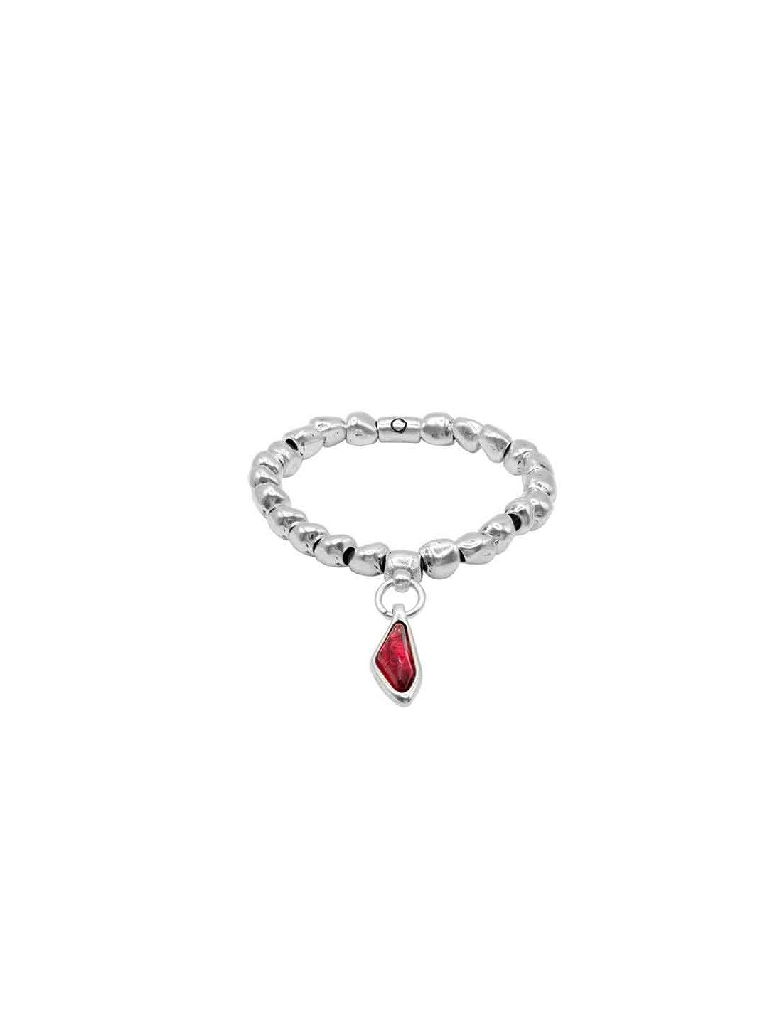 Silver stretch bracelet adorned with red Murano glass