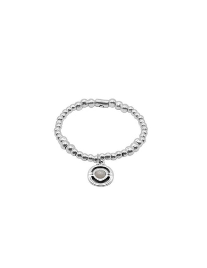 silver bracelet with hanging charm decorated with white Murano glass sphere