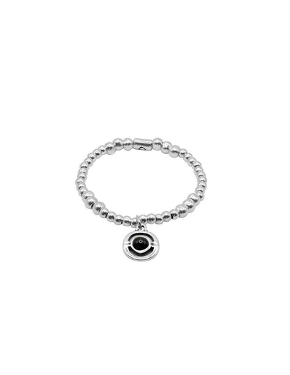 silver bracelet with hanging charm decorated with black Murano glass sphere