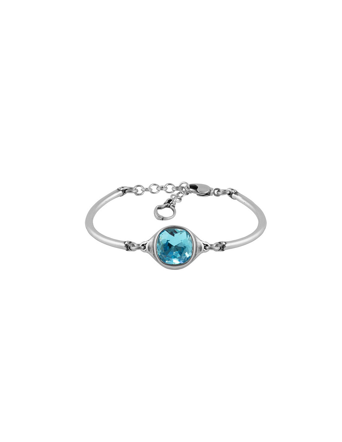 silver bracelet with faceted blue square stone