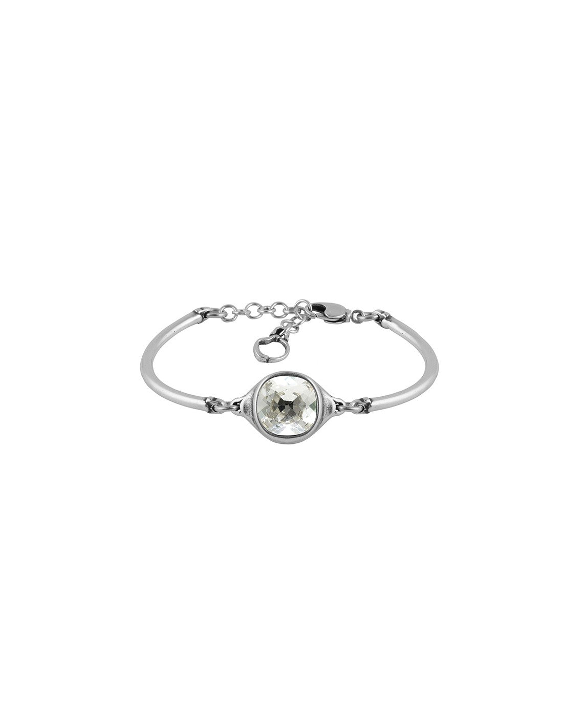 silver bracelet with faceted white square stone