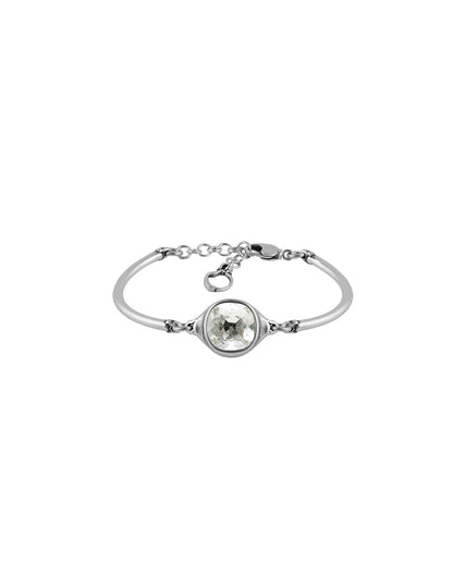 silver bracelet with faceted white square stone