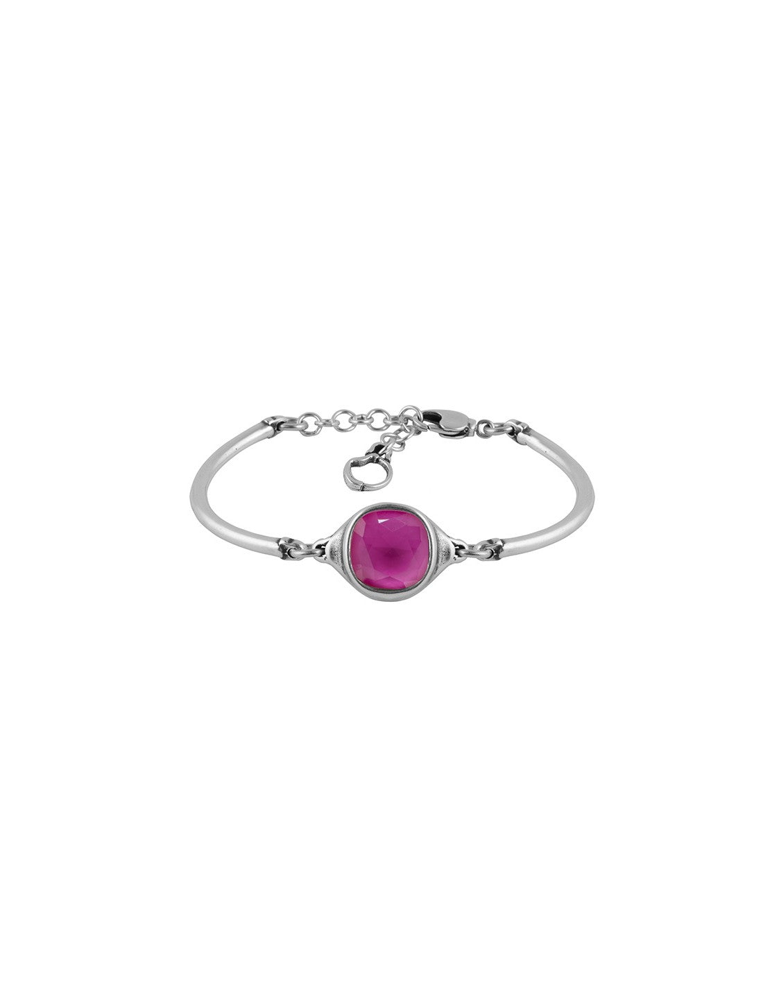 silver bracelet with faceted rose square stone