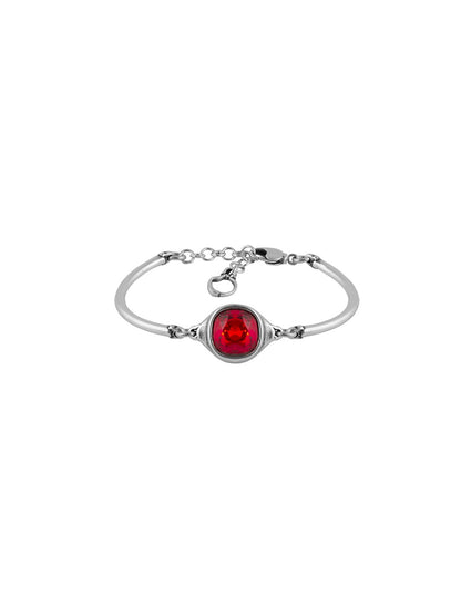 silver bracelet with faceted red square stone