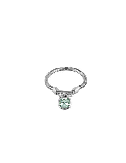 Silver bracelet adorned with a green square faceted stone