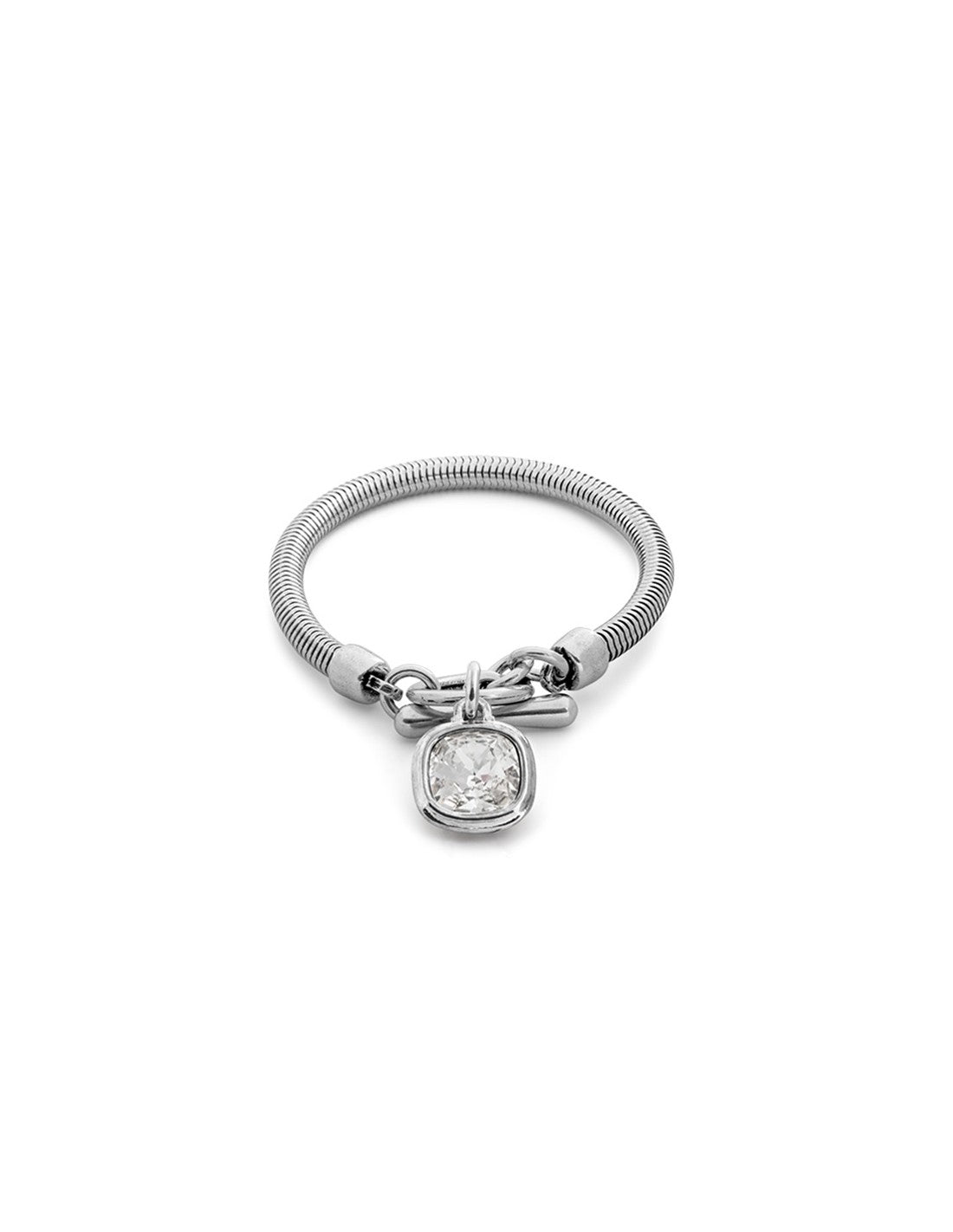 Silver bracelet adorned with a white square faceted stone