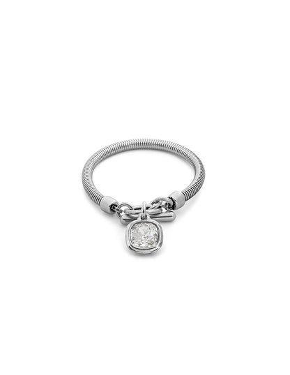 Silver bracelet adorned with a white square faceted stone